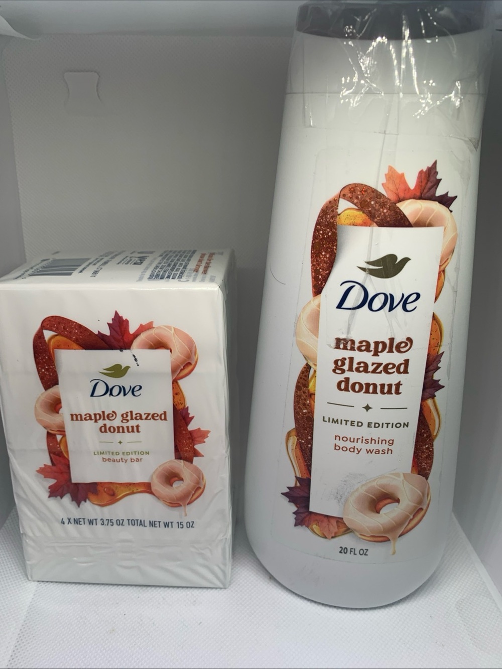 Dove Maple Glazed Donut Nourishing Body Wash 20 Fl Oz & Beauty Bar Duo 4 Pack
